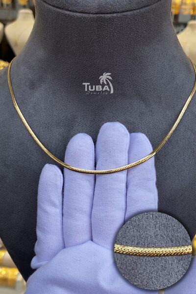 TUBA KUYUMCULUK Altın Italyan Ezme Zincir Kolye Yassı 14 Ayar 2.5mm, Zarif Al...