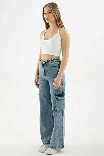 Trn JNS Serenay Mid Blue Snow Washed задня кишеня з лайкри з супер високою талією Salas Jean Штани з високою талією