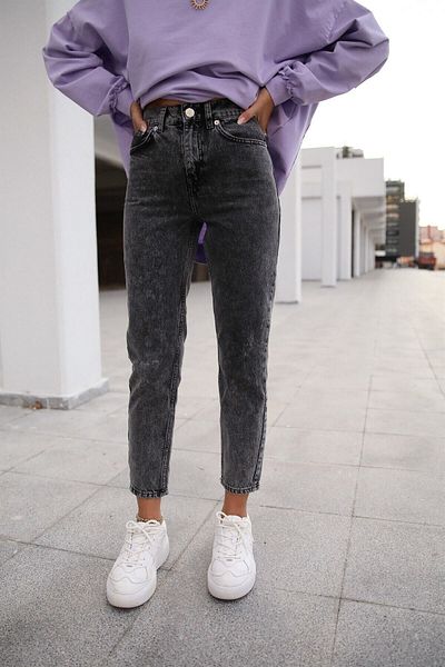 Trn JNS Spanish High Waist Smoked Snow Mom Jeans Lycra Colorfast Smoked Extra Comfortable Mom Jeans