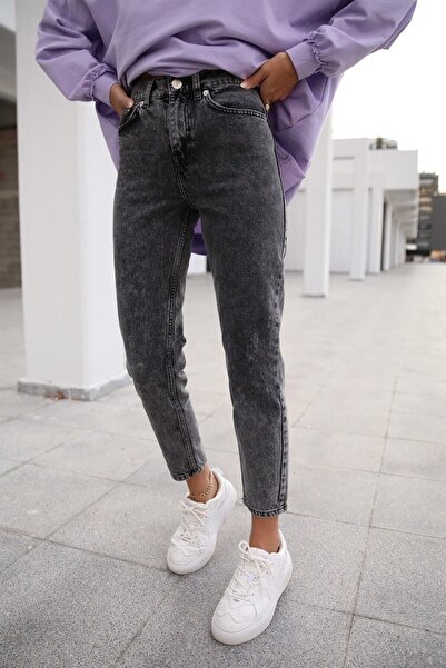 Trn JNS Spanish High Waist Smoked Snow Mom Jeans Lycra Colorfast Smoked Extra Comfortable Mom Jeans