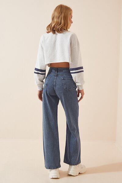 Trn JNS Cesy Lycra pentru femei, albastru, mediu, zăpadă, cu talie super înaltă, blugi largi din denim, pantaloni largi