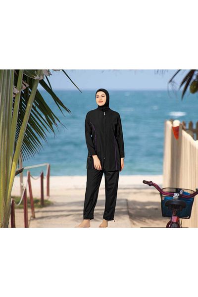 Shopiolog Long Micro Sleeve Floral Patterned Full Hijab Swimsuit