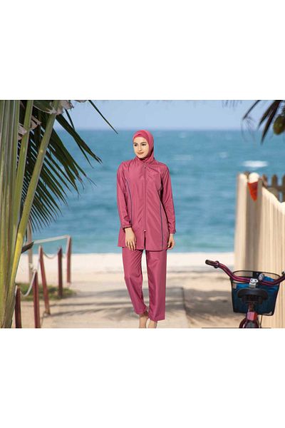 Shopiolog Long Micro Sleeve Floral Patterned Full Hijab Swimsuit