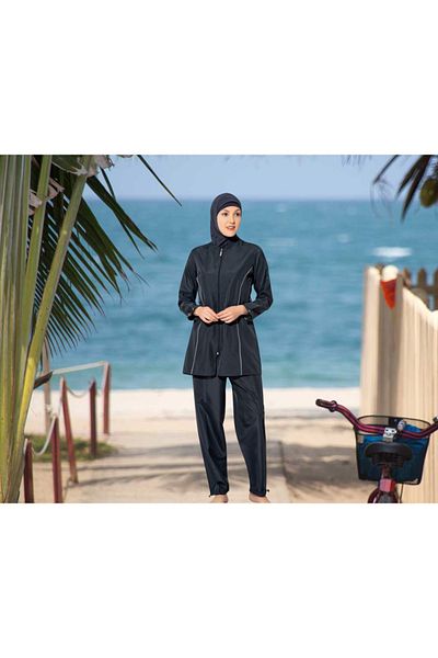 Shopiolog Long Micro Sleeve Floral Patterned Full Hijab Swimsuit