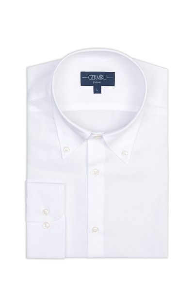 Germirli White Buttoned Collar Tailor Fit Lyocell Men's Shirt