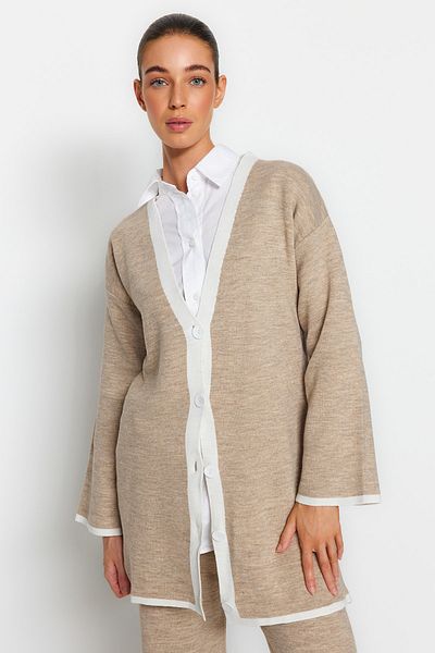 Trendyol Modest Mink csíkos kötöttáru pulóver nadrág alsó felső készlet TCTAW24US00035