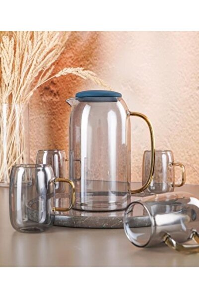 ACAR 92 Füme Cam Sürahi Seti 1500 ML + 4 Adet Bardak 300 ML