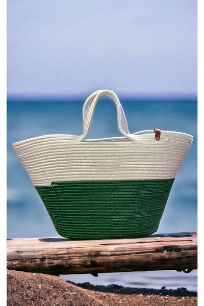 MaVaux Τσάντα παραλίας Jute Straw Look Τσάντα με λαβή γιούτας Vegan Bag