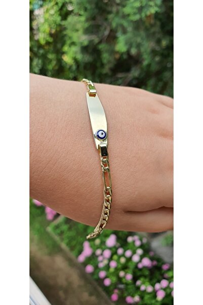 Goldlife jewellery Bebek Altın 14 Ayar Mineli Nazar Boncuklu Isimlikli Künye