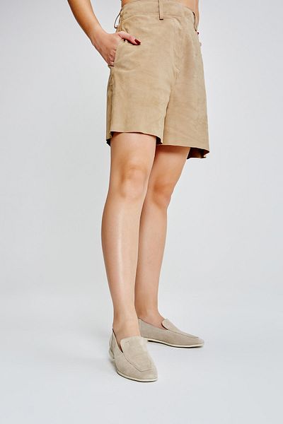 Valmenti Women's Beige Suede Genuine Leather Loafer Shoes
