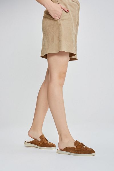 Valmenti Beatriz Women's Tobacco Suede Genuine Leather Flat Slippers