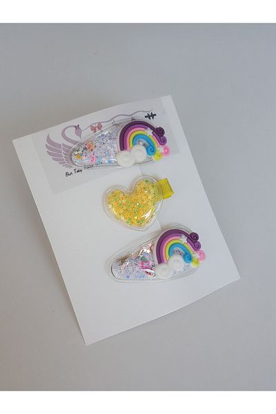 swan butik Σετ αγκράφες για κορίτσια 3 τεμαχίων Διαφανές σετ αγκράφες Rainbow Star Pink