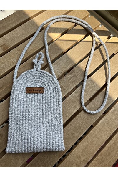 NCDSGN Cep Telefonu Çantası, El Yapımı Pamuklu Kordon İp, Çapraz Askılı Gri Ç...