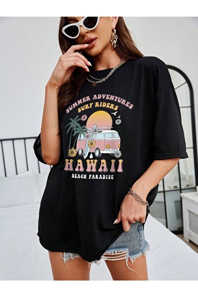 mercoledi Surf Riders εμπριμέ γυναικείο μπλουζάκι Oversize Casual Boyfirend