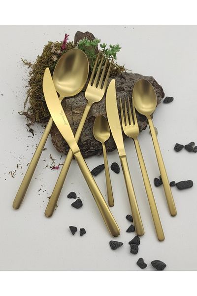 BRONDOFF Lilyum Matte Gold 72 Piece Fork Spoon Knife Set
