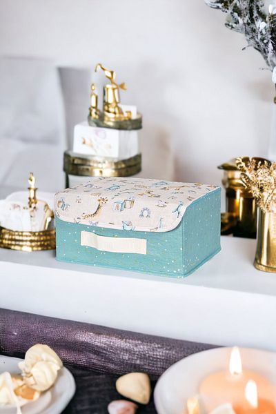 Milenay Mother Baby Box with Lid and Handle, Mini Size, Baby Room Organizer, 30x22x15cm, Blue Color