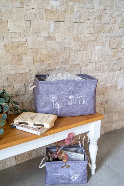 Milenay Multi-Purpose Rectangular Organizer with Felt Handles, Maxi Size, 32x23x23cm, Gray Color