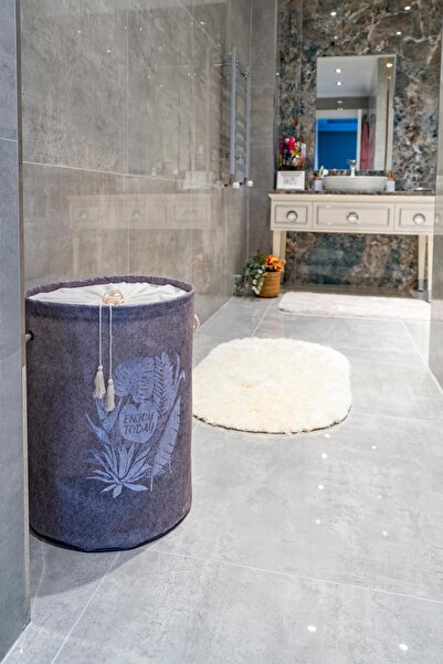 Milenay Keçe Torbalı Yuvarlak Çamaşır Sepeti, Düzenleyici Organizer, Gri Renk...