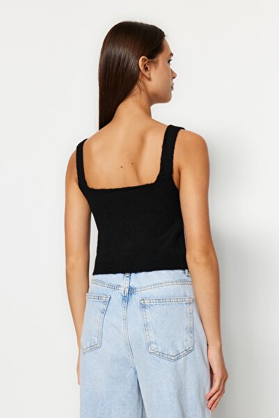 Trendyol Collection Σετ Soft Texture Black Crop Μπλούζα και Ζακέτα - TWOAW21HI0107