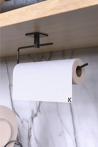 KARTEYA Black Roll Towel Holder Napkin Holder Adhesive Practical Bathroom Kitchen Hanger Paper Roll Towel Holder