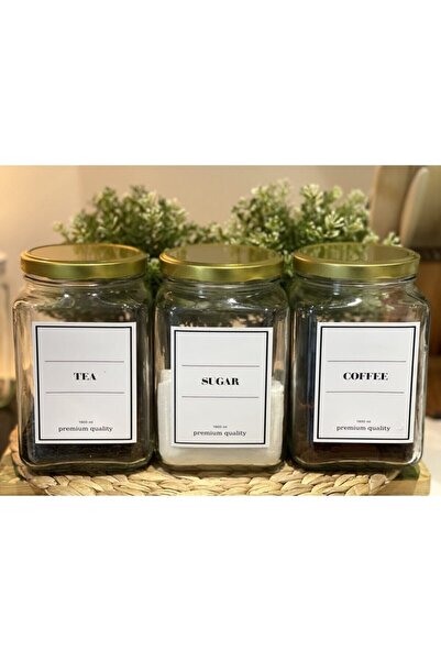 Lesia Home Gold Kapaklı Tea Coffee Sugar Cam Saklama Kavanozu Çay Kahve Şeker...