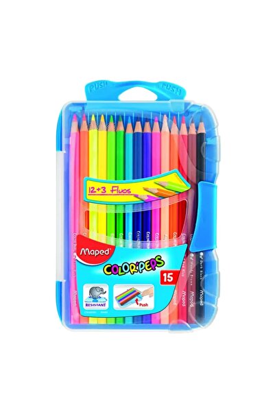 Maped Color'Peps Fluo Kuru Boya Kalemi 12+3 Renk 832035