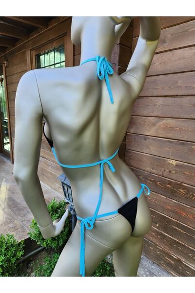 Secret Passion Lingerie СВЕТЛОСИН КОМПЛЕКТ БИКИНИ С ВЪЖЕ И ЧЕРЕН ПЛАТ 1080