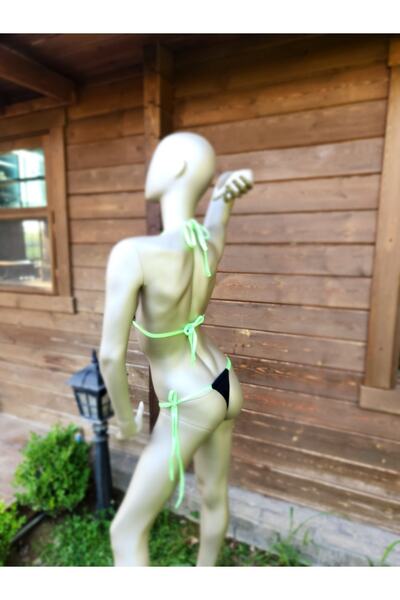 Secret Passion Lingerie НЕОНОВ ЗЕЛЕН БИКИНИ С ВЪЖЕ, ЧЕРЕН ПЛАТ 1082