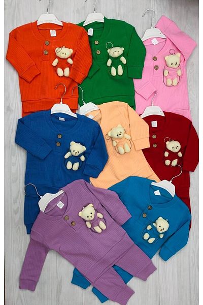Nimini Kids Unisex Baby Bottom and Top Set with Teddy Bear Detail