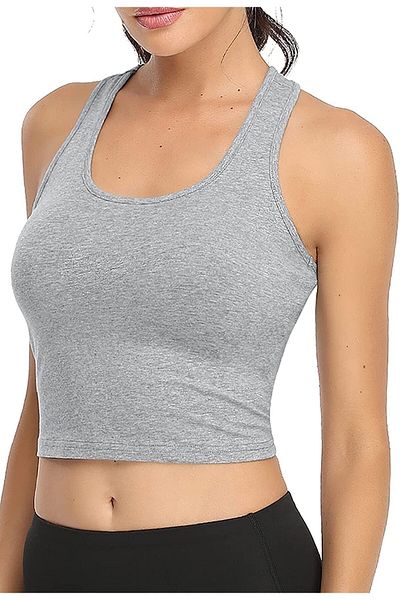Liona Women's Gray Melange U Collar Swim Back Crop Top Bustier