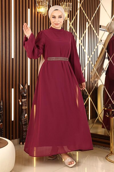 Modamihram Rochie de seara din sifon cu curea Prune 13304