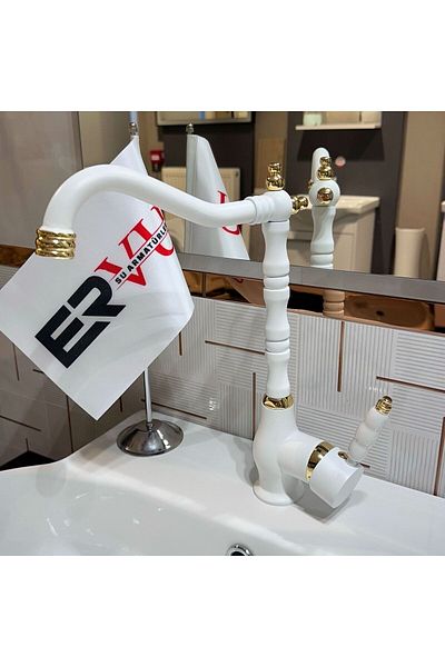 Ervu Yapı White Gold Tap Tap Kitchen Sink (HOT COLD INLET, BRASS MATERIAL)