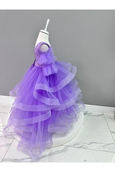 Azize çoçuk kostüm evi Pul Payet Kolu Tül Detay Elbise