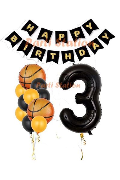 Parti Station Basketball Concept 3 Year Old Black Balloon Set Basketball Theme Birthday Balloon Set