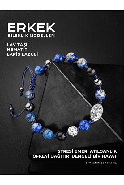 OSMANLI DOĞAL TAŞ SERTİFİKALI LAPİS LAZULİ HEMATİT DOĞAL TAŞLI ÖRGÜ 925 AYAR ...