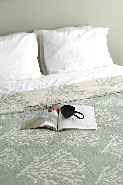 tante roza Coral 4 Kat Müslin Çift Kişilik Yatak Örtüsü Çağla Yeşili 240x300 Cm