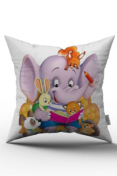 Cango Home Față de pernă pentru copii cu imprimare digitală albă cu elefant povestitor - Chcck12