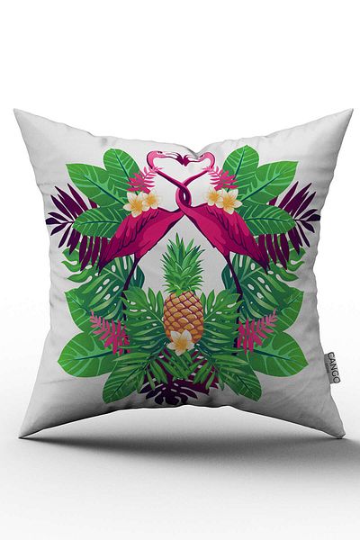 Cango Home Husă de pernă cu două fețe, verde, roz, cu model de flamingo tropical, imprimată digitală - Otyk543-ct