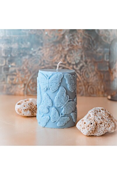 ersu store Kelebek Motifli Mavi Renk Kokulu Baton Soya Wax Mum
