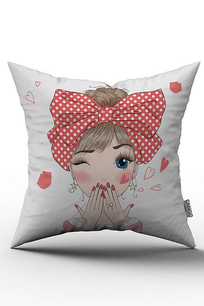 Cango Home Husă de pernă albă roșie pentru fetiță - Otyk518-ct