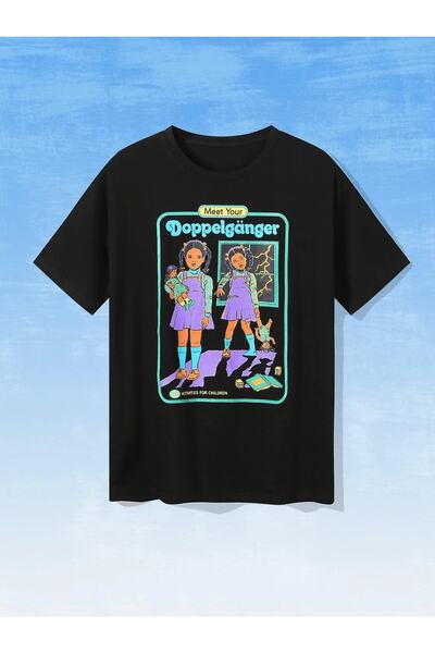 Jose Clothing تي شيرت أسود مطبوع بأكمام قصيرة للجنسين