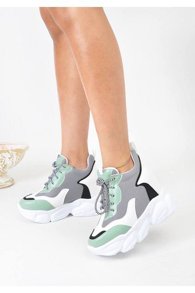 Lady adidași de damă cu tocuri ascunse alb a verde apă