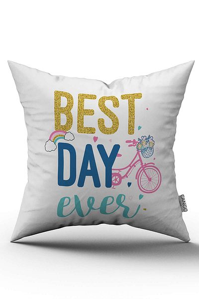 Cango Home Față de pernă cu imprimare digitală alb albastru Best Day Ever - Cgh456