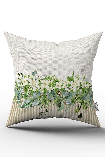 Cango Home Husă de pernă cu model floral verde crem imprimată digitală Cgh1064