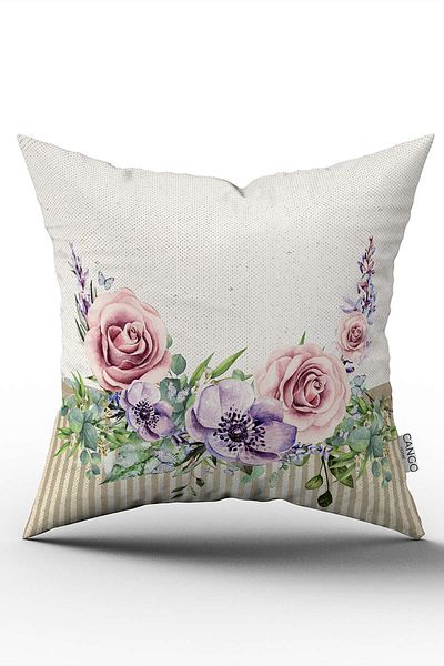 Cango Home Husă de pernă cu model floral roz crem cu imprimare digitală Cgh1065