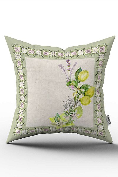 Cango Home Lemon Pattern Green Cream Throw Pillow Cover - Digital Print, Cgh1083