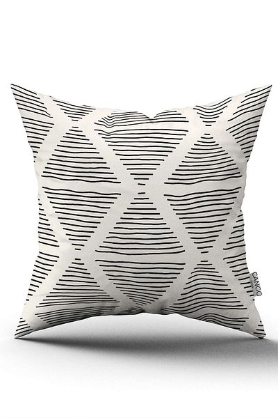 Cango Home Husă de pernă neagră crem boemă scandinavă geometrică imprimată digitală Cgh1222