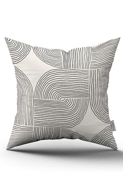 Cango Home Κρεμ Μαύρο Bohemian Nordic Geometric Digital Printed Throw Μαξιλαροθήκη Cgh1223