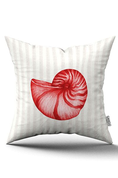Cango Home Red Cream Striped Marine Patterned Digital Printed Throw Pillow Cover Cgh1236