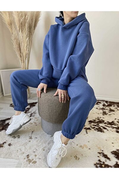 Machetta Γυναικείο Σετ Φούτερ με κουκούλα 3 κλωστών χωρίς στάμπα Indigo